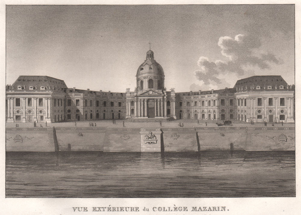 PARIS. Collège Mazarin. Aquatint 1808 old antique vintage print picture